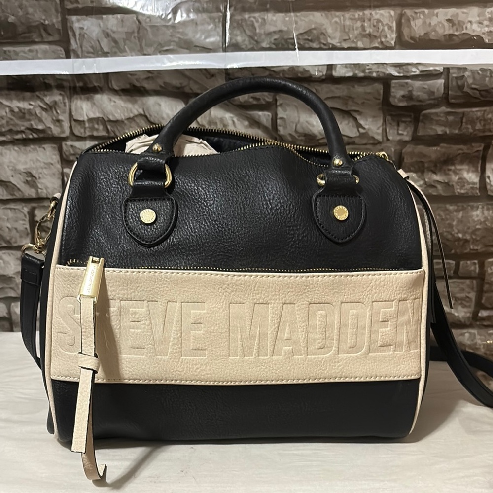 Steve Madden Black and Tan Satchel